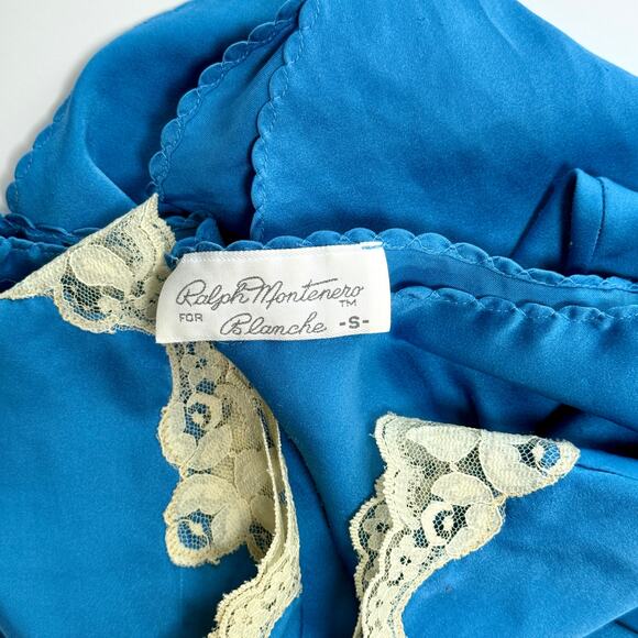 VTG 60s Light Royal Blue Slip Dress Lace Trim Cap Sleeve USA Union Made Small - Picture 2 of 16